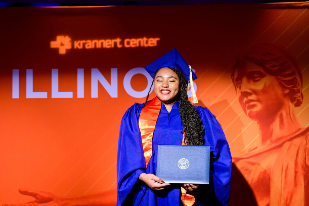 Students take part in a December commencement ceremony at the Krannert Center for the Performing Arts in Foellinger Great Hall as they celebrate graduating from the University of Illinois Urbana-Champaign.